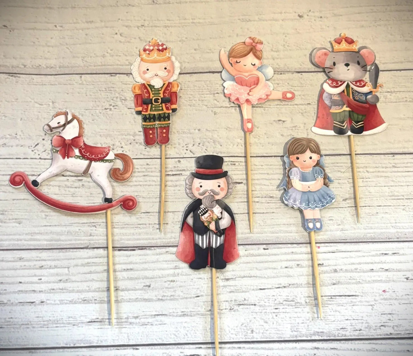 Nutcracker Christmas Cupcake, Ballet Cake Decorations, Nutcracker Cake Toppers Set – Prince, Clara, Sugar Plum Fairy & Mouse King