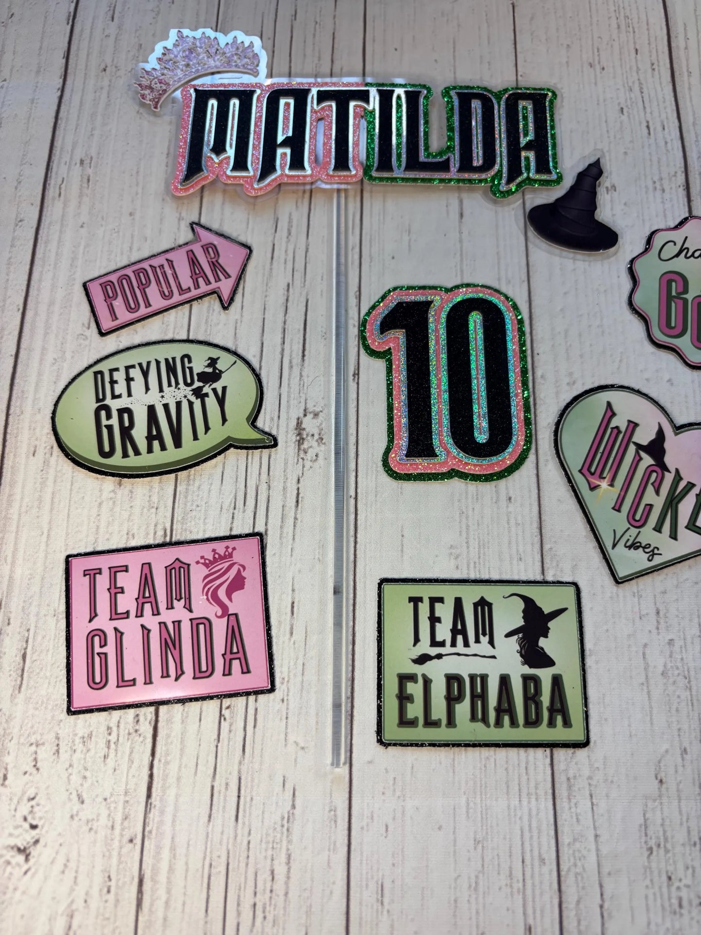 Wicked cake topper, Wicked theme glitter, Oz cake topper, Elphaba cake topper, Glinda cake topper, Wicked topper, wicked cake topper