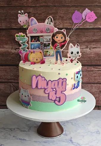 Gabby’s Dollhouse Cake Topper – Custom Birthday Name Topper with Kitty Fairy, Cakey & Pink Glitter