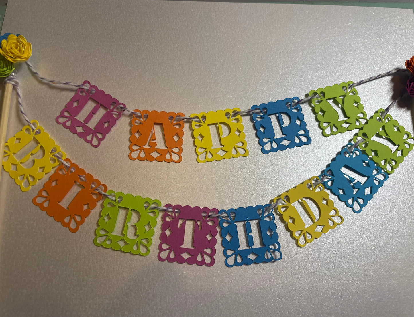 Happy birthday cake topper, Coco cake topper, day of the day cake topper, papel picado cake topper, Mexican cake topper, colourful topper