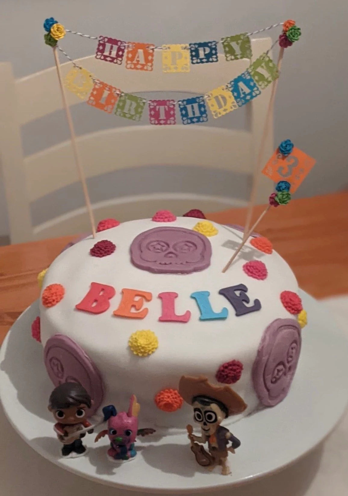 Happy birthday cake topper, Coco cake topper, day of the day cake topper, papel picado cake topper, Mexican cake topper, colourful topper