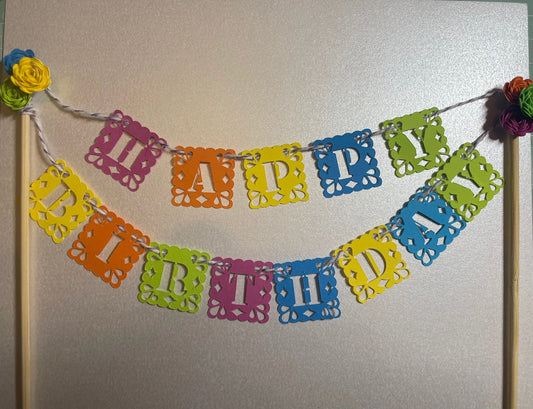 Happy birthday cake topper, Coco cake topper, day of the day cake topper, papel picado cake topper, Mexican cake topper, colourful topper