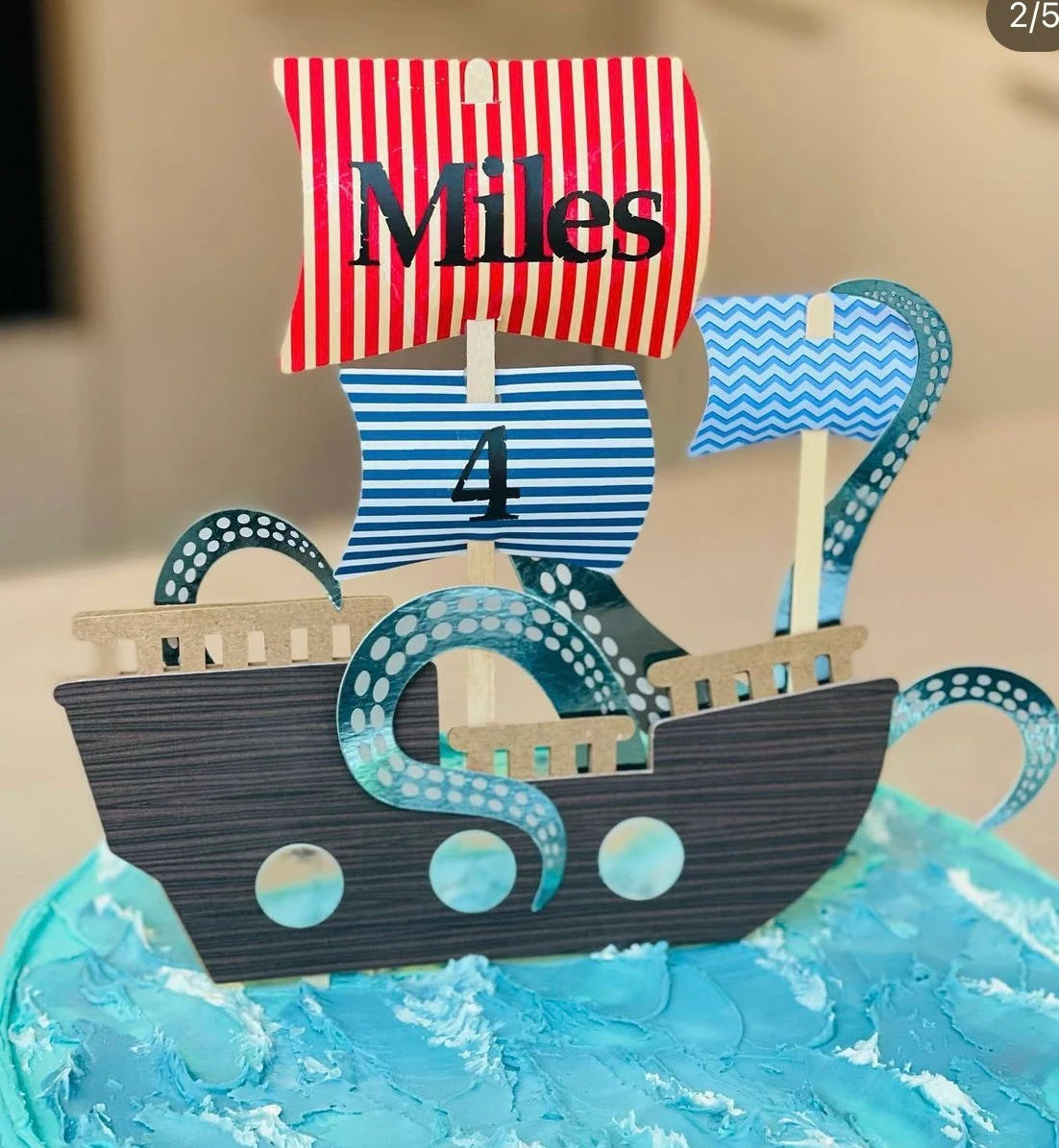 Pirate cake topper, Pirate ship cake topper, kraken cake topper, treasure island cake topper, pirate party, pirate cake