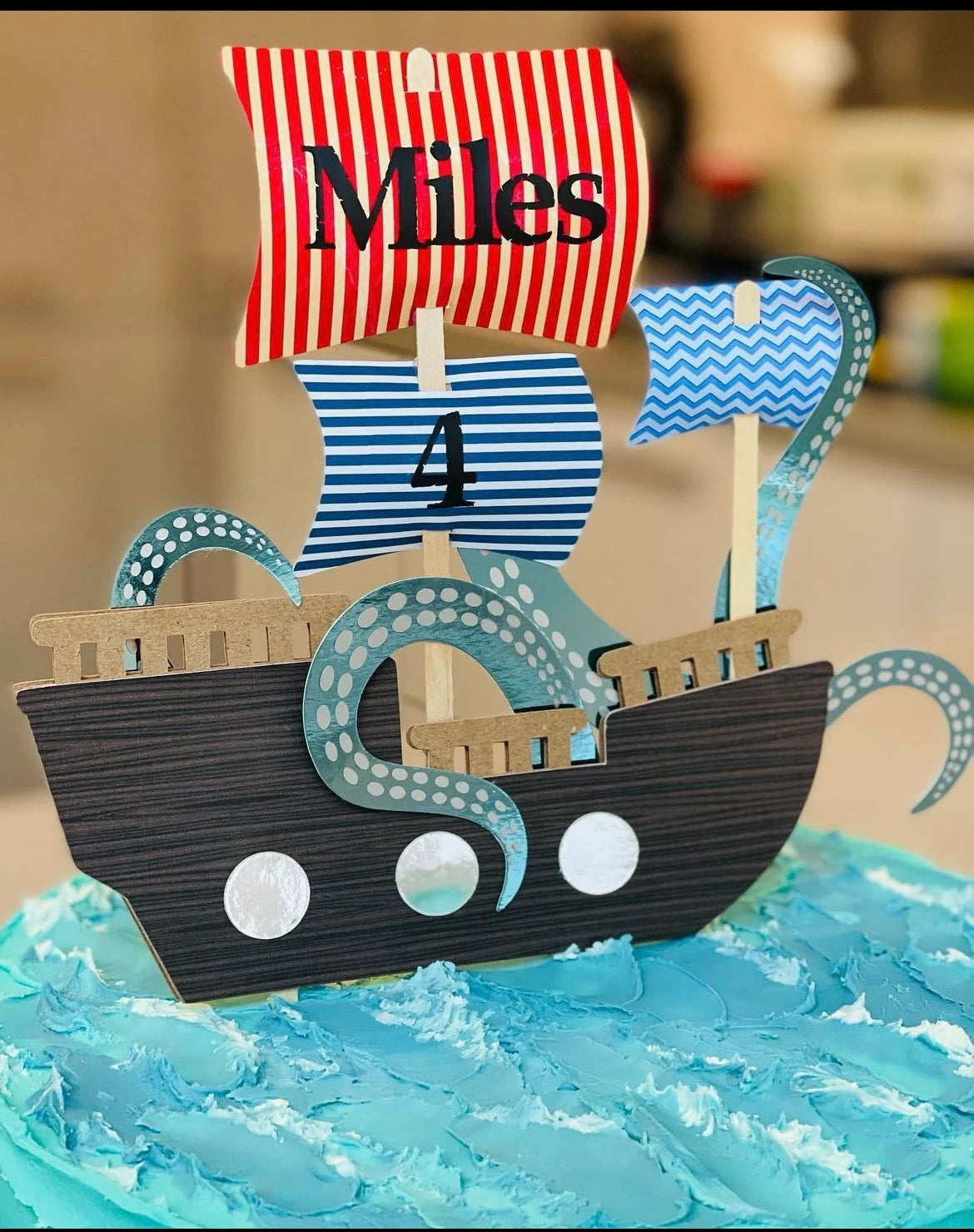 Pirate cake topper, Pirate ship cake topper, kraken cake topper, treasure island cake topper, pirate party, pirate cake