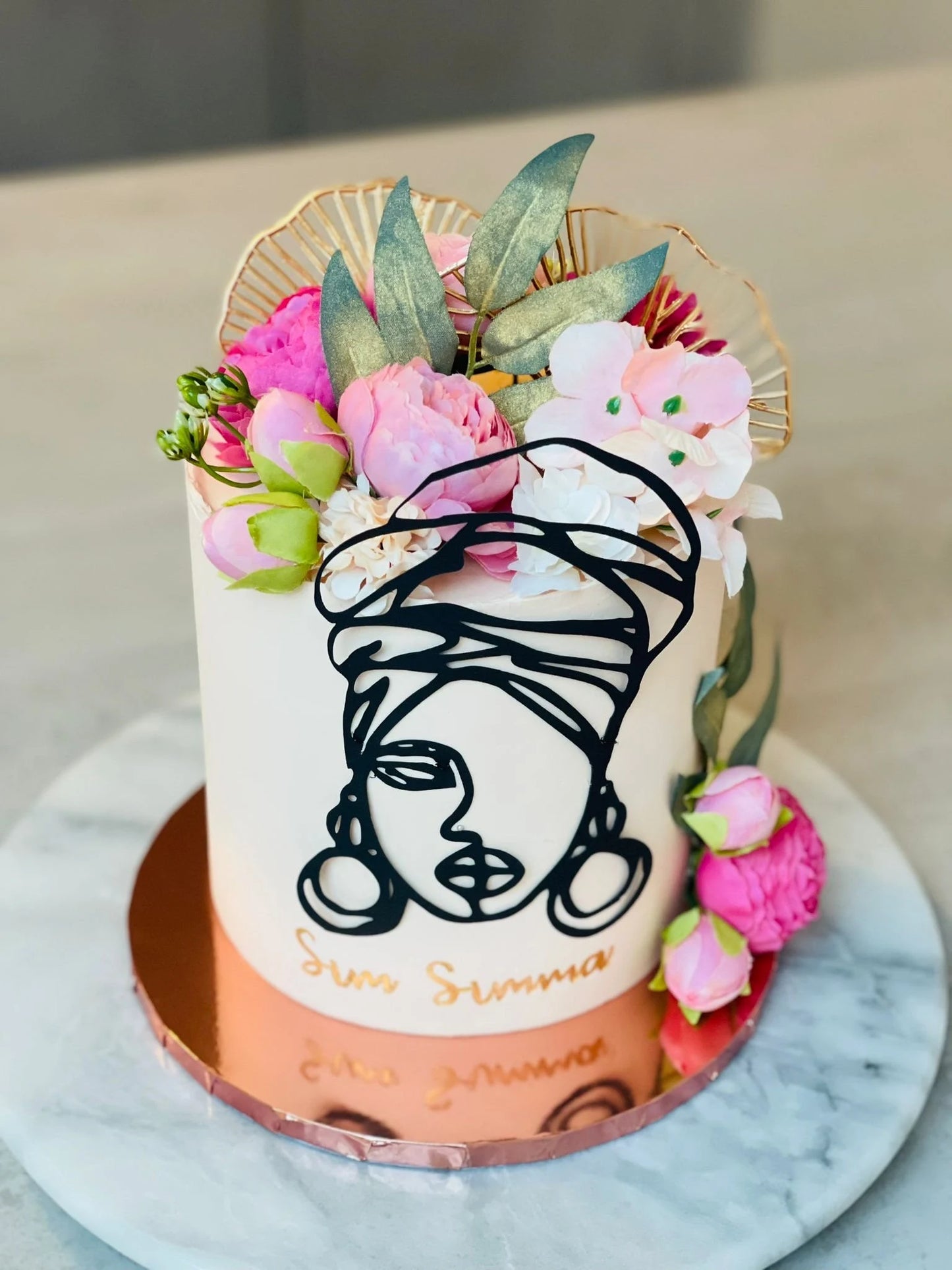 Line art face cake topper, face cake topper charm, line art woman charm, African cake topper charm, woman cake charm