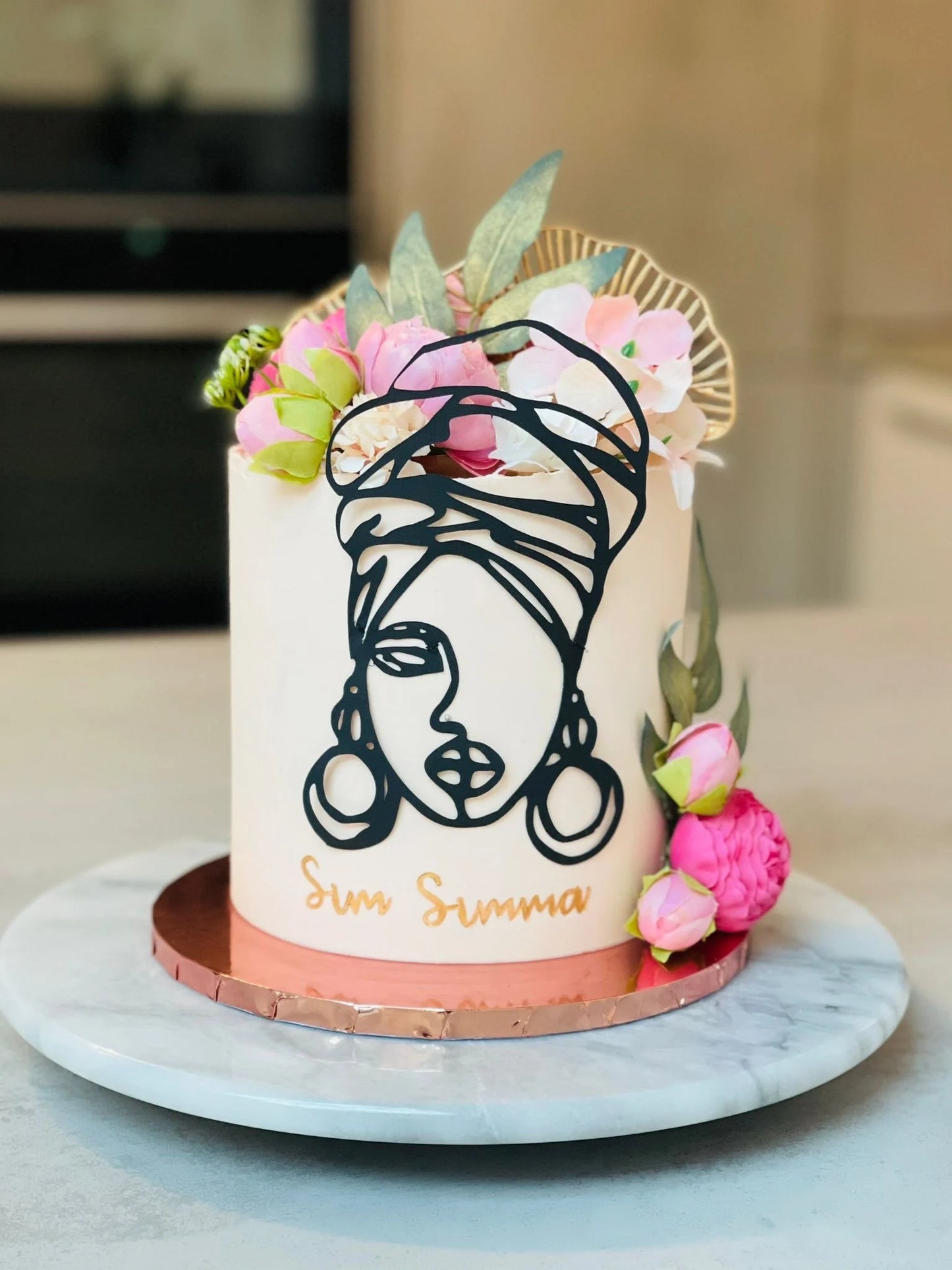 Line art face cake topper, face cake topper charm, line art woman charm, African cake topper charm, woman cake charm