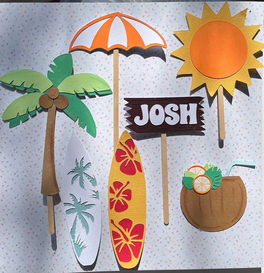 Surfing cake topper, Beach cake topper, beach party, surfer cake topper, tropical cake topper, surfing, beach, seaside, surfboard, pool