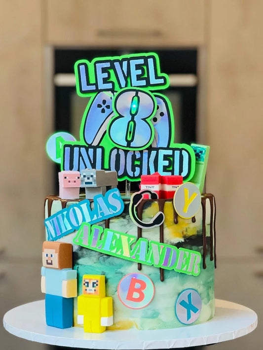 Personalised Gaming Controller Cake Topper, Deluxe Double Layer Games Control Glitter ANY NAME / AGE gaming cake topper, gamer controller