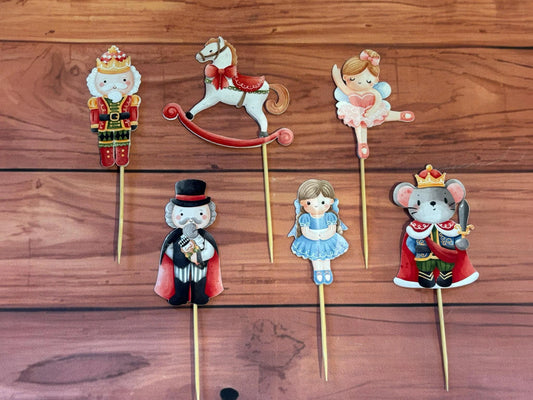Nutcracker Christmas Cupcake, Ballet Cake Decorations, Nutcracker Cake Toppers Set – Prince, Clara, Sugar Plum Fairy & Mouse King