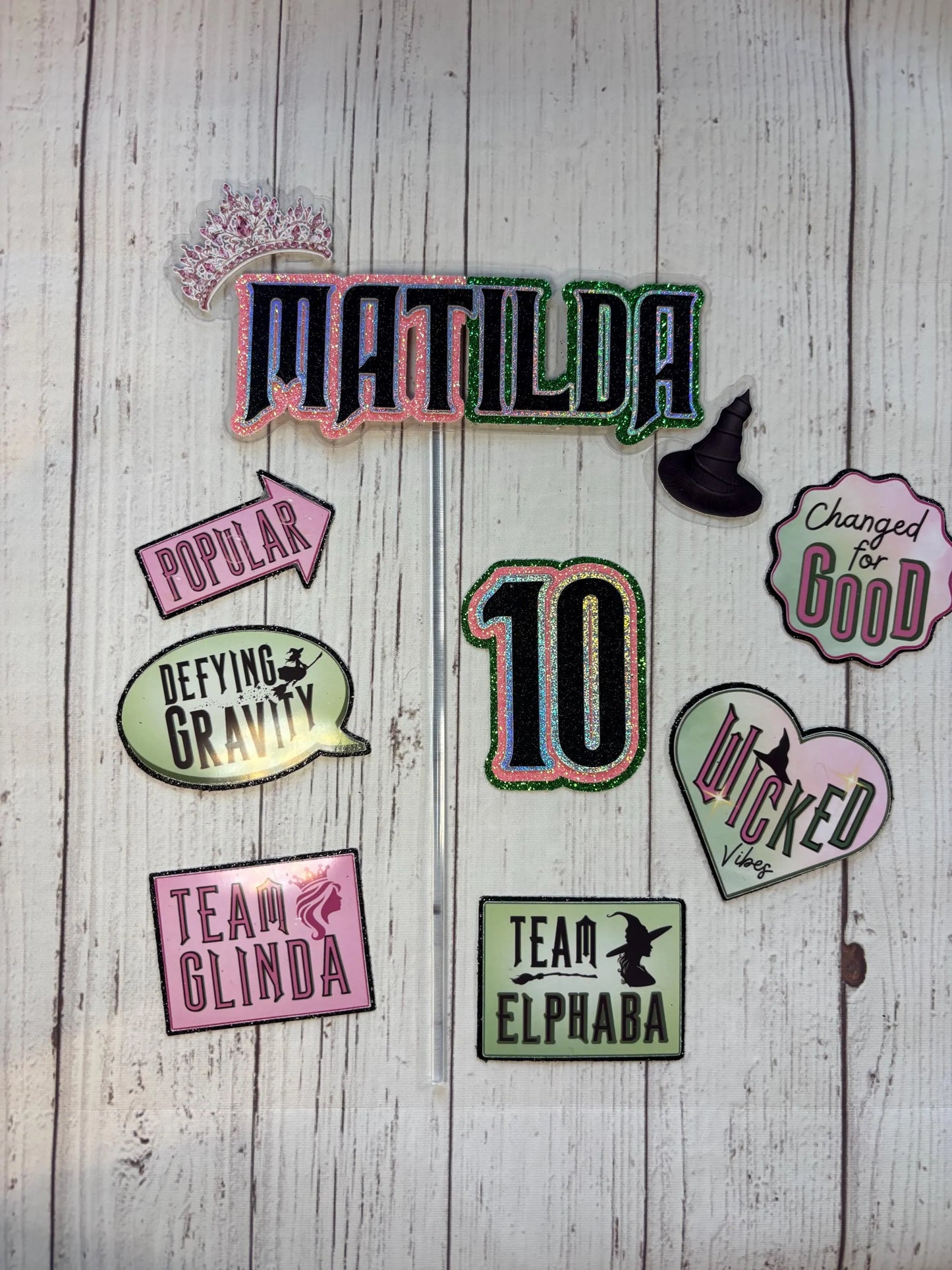 Wicked cake topper, Wicked theme glitter, Oz cake topper, Elphaba cake topper, Glinda cake topper, Wicked topper, wicked cake topper