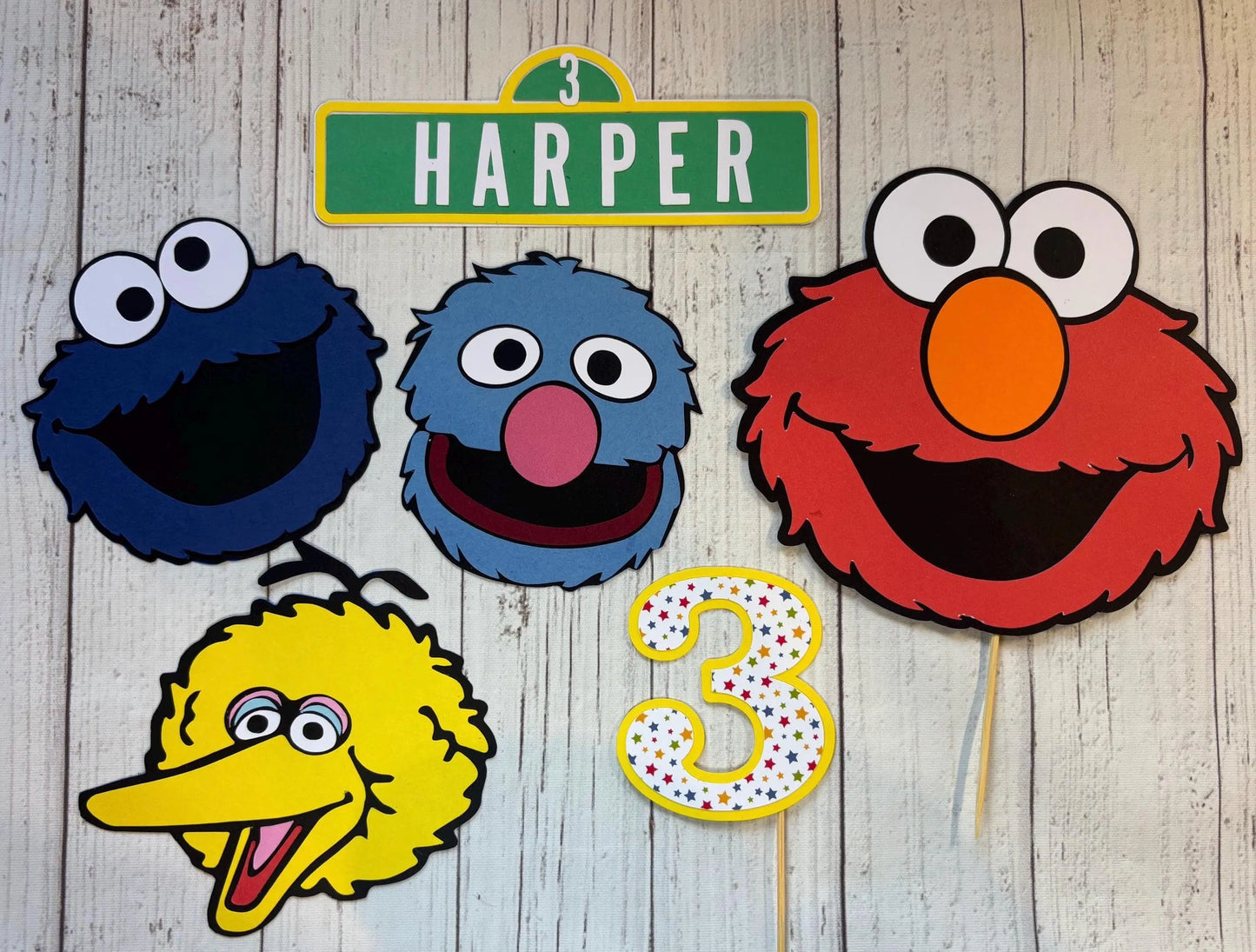 Sesame street cake topper, Street monster cake topper, red monster, monster, cookie, yellow bird, street monster, street cake topper