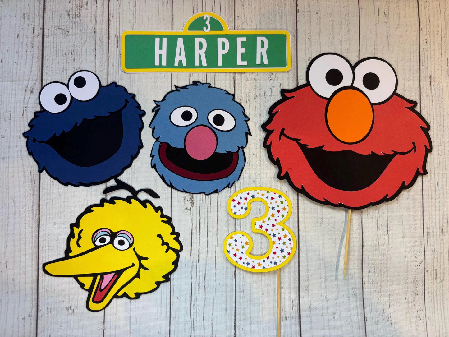Sesame street cake topper, Street monster cake topper, red monster, monster, cookie, yellow bird, street monster, street cake topper
